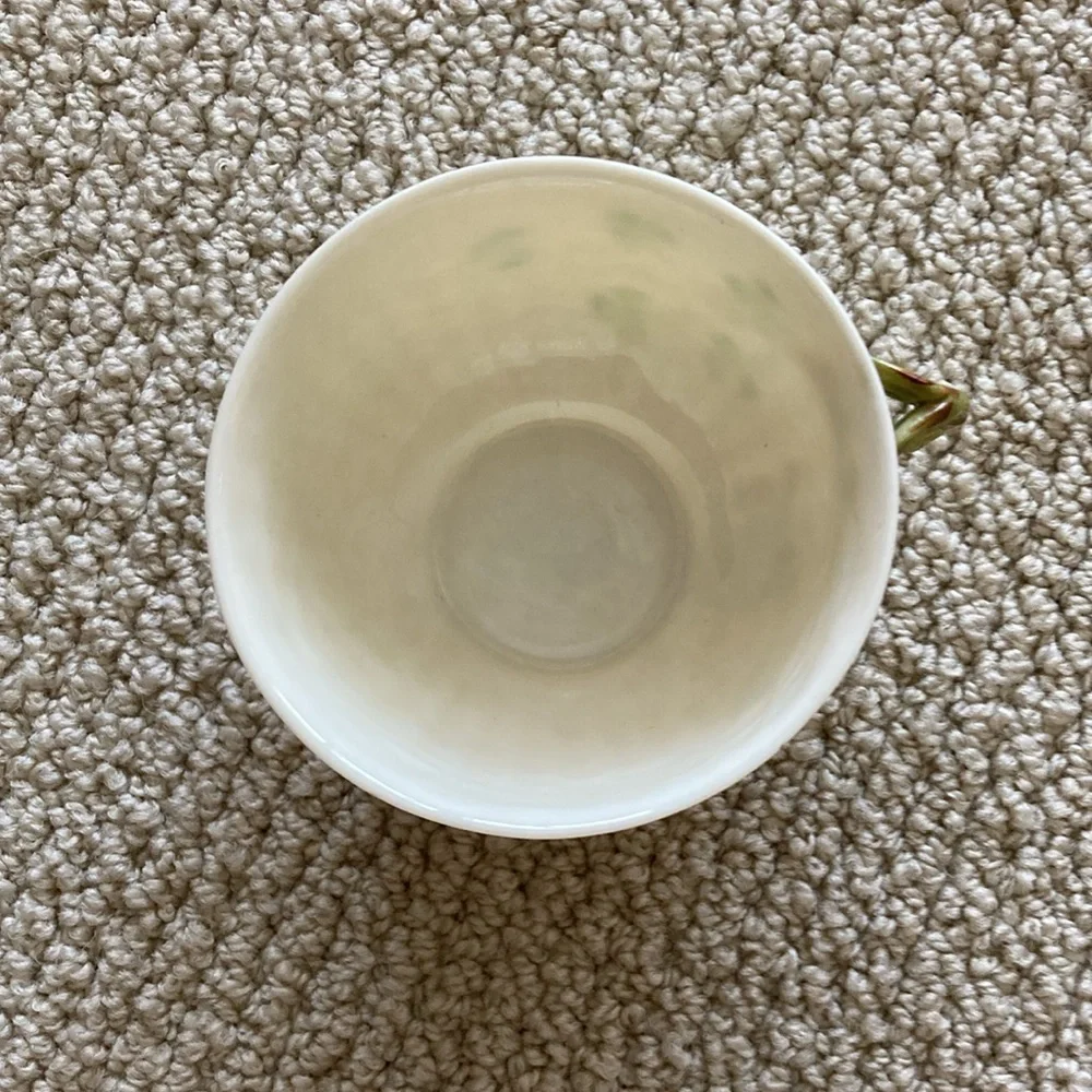 Belleek Small Tea Cup Saucer Green Cream Setting Vintage Ireland Like New